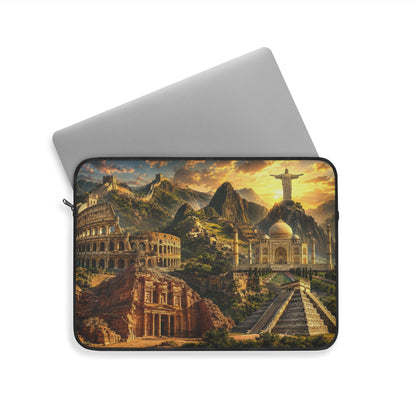 World Landmarks Laptop Sleeve — Vintage Global Monuments Travel Design