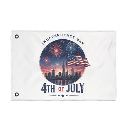 4th of July Double-Sided Flag — Independence Day Fireworks & American Flag Outdoor Banner