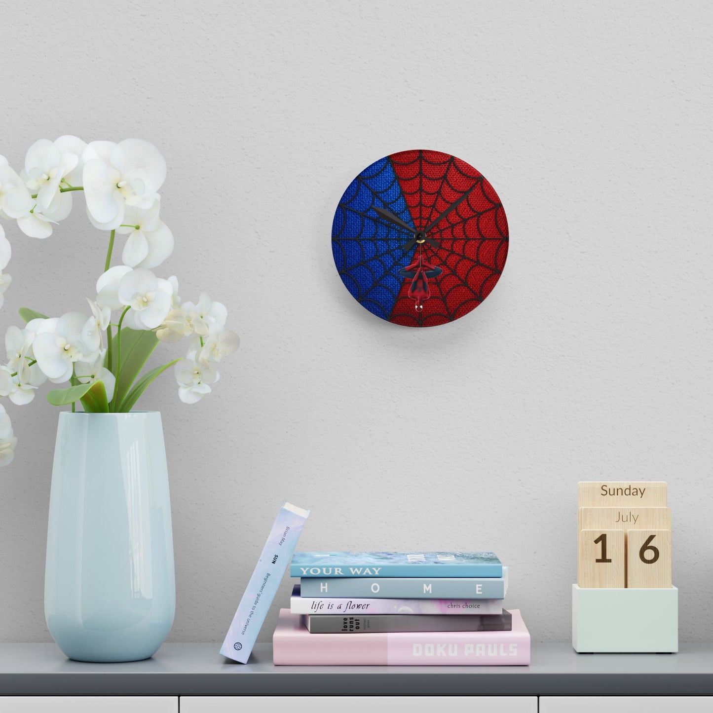 Spidey Silhouette Acrylic Wall Clock — Hanging Spider-Man Design