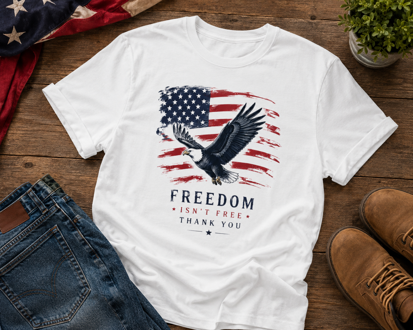T-Shirt — American Flag Eagle “Freedom Isn’t Free” Patriotic Tee
