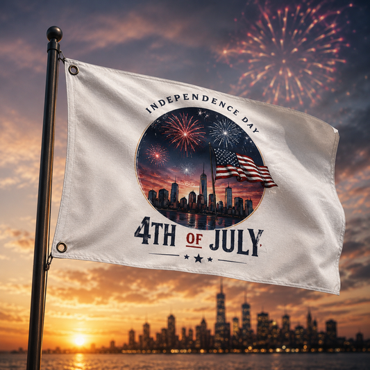 4th of July Double-Sided Flag — Independence Day Fireworks & American Flag Outdoor Banner
