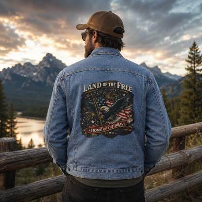 Denim Jacket — "Land of the Free" Patriotic Eagle Back Graphic