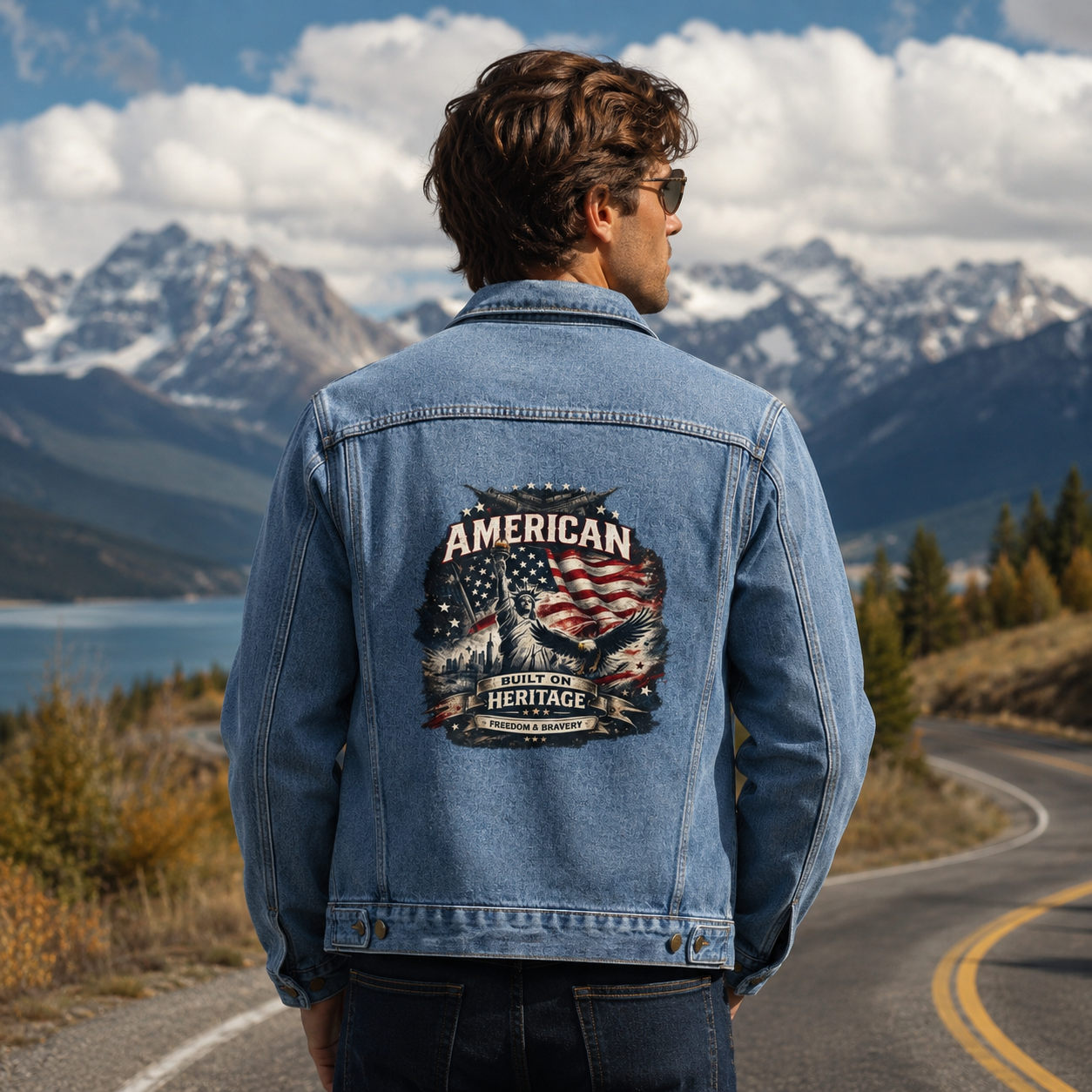 Denim Jacket — "American Heritage" Flag Back Patch