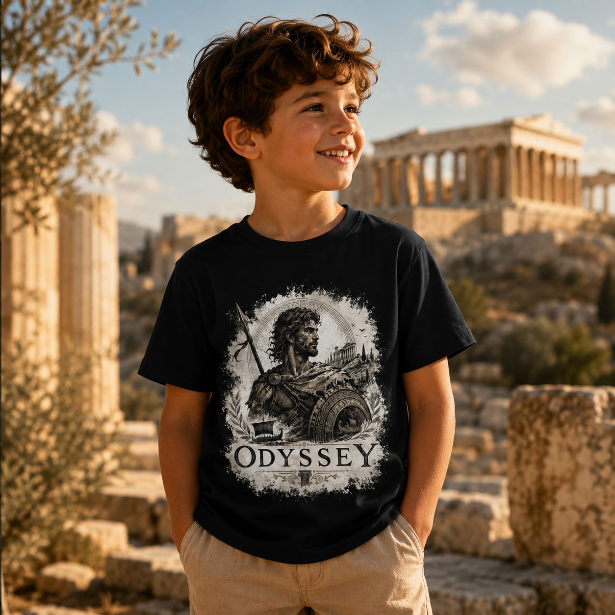 Kids T-Shirt — 'Odyssey' Ancient Hero Graphic Tee for Boys & Girls