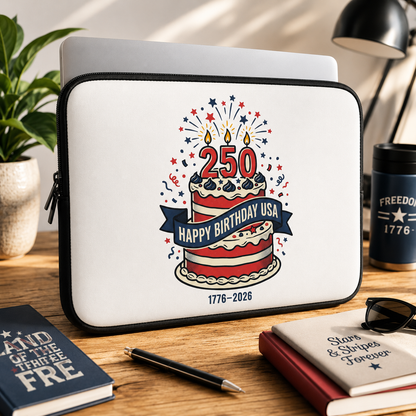 Laptop Sleeve - "Happy Birthday USA 1776–2026" 250th Anniversary Patriotic Cake Design