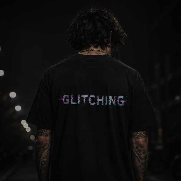 Glitching Face T-Shirt — Retro Cyberpunk Portrait Tee
