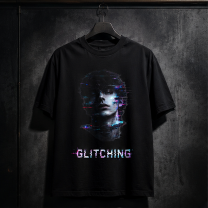 Glitching Face T-Shirt — Retro Cyberpunk Portrait Tee