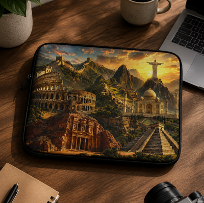 World Landmarks Laptop Sleeve — Vintage Global Monuments Travel Design