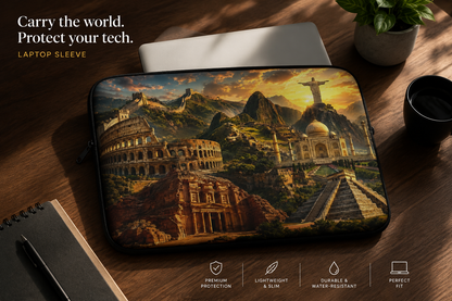 World Landmarks Laptop Sleeve — Vintage Global Monuments Travel Design