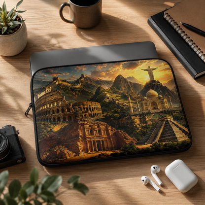 World Landmarks Laptop Sleeve — Vintage Global Monuments Travel Design
