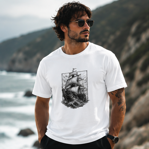 Sailing Ship Graphic Tee — Vintage Tall Ship Illustration Men’s T-Shirt