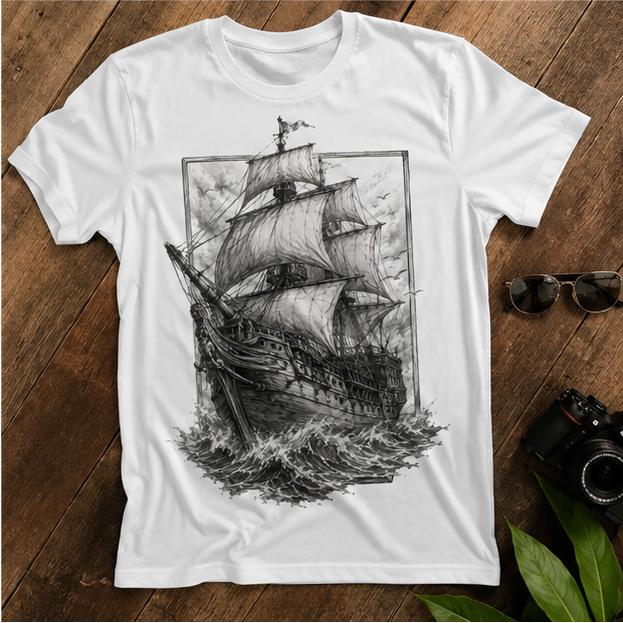 Sailing Ship Graphic Tee — Vintage Tall Ship Illustration Men’s T-Shirt