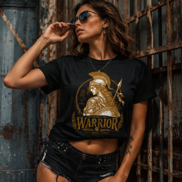 Warrior Goddess T-Shirt — Spartan Helmet Illustration with "Born to Be Brave" Quote