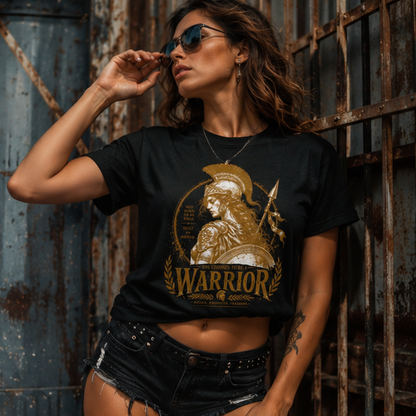 Warrior Goddess T-Shirt — Spartan Helmet Illustration with "Born to Be Brave" Quote