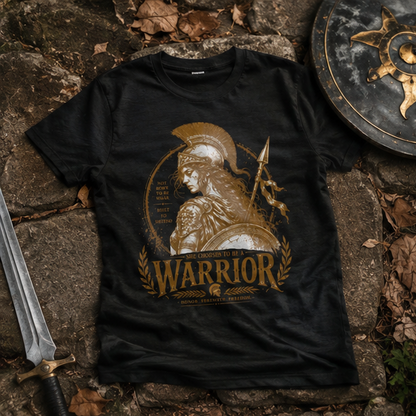 Warrior Goddess T-Shirt — Spartan Helmet Illustration with "Born to Be Brave" Quote