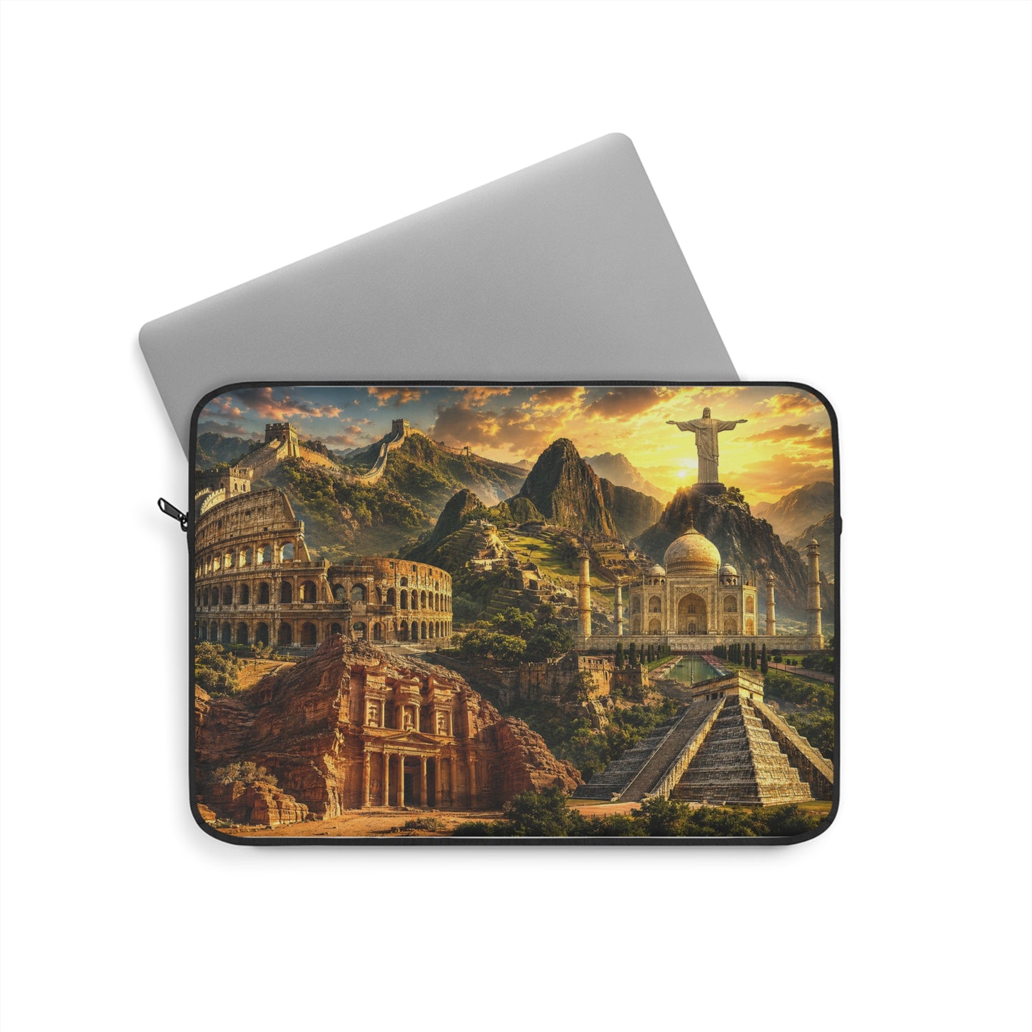 World Landmarks Laptop Sleeve — Vintage Global Monuments Travel Design