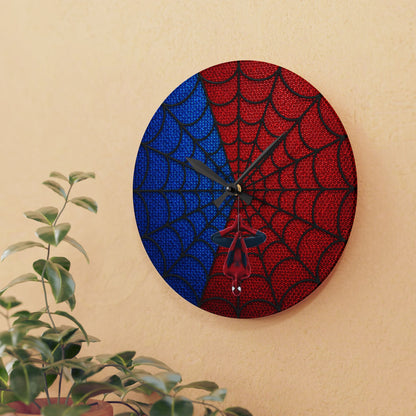 Spidey Silhouette Acrylic Wall Clock — Hanging Spider-Man Design