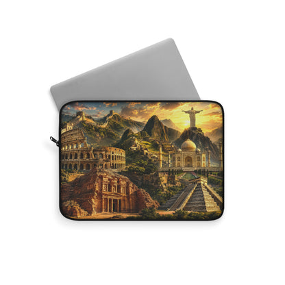 World Landmarks Laptop Sleeve — Vintage Global Monuments Travel Design